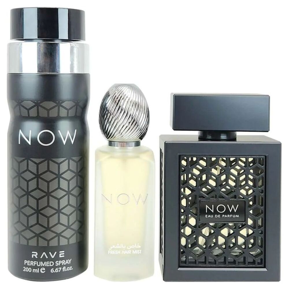 Rave Now 3 Pcs Gift Set for Men (3.4 EDP+1.7 Hair Mist+6.7 Deo)  - New